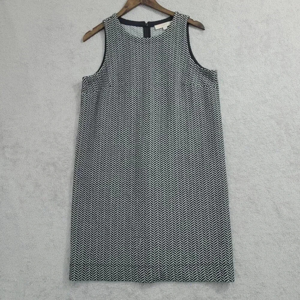 Ann Taylor Loft Chevron Black & White Sleeveless Midi Shift Dress LP 4CT